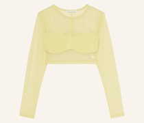 Cropped-Longsleeve aus Mesh