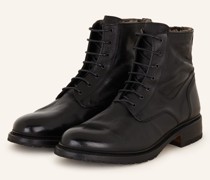 Schnürboots mit Echtfell - SCHWARZ