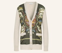 Oversized-Strickjacke im Materialmix mit Seide