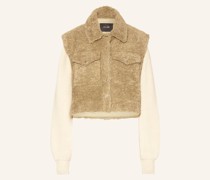 Teddyfell-Jacke im Materialmix