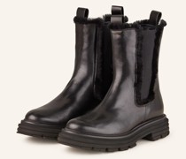 Chelsea-Boots mit Lammfell - SCHWARZ