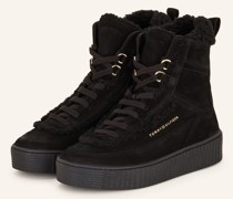 Hightop-Sneaker mit Kunstfell - SCHWARZ