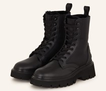 Schnürboots mit Kunstfell - SCHWARZ
