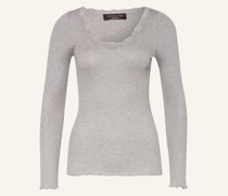 Longsleeve BABETTE aus Seide mit Spitzenbesatz