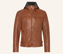 Lederjacke mit abnehmbarer Blende im Materialmix