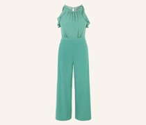 Jumpsuit mit Volantbesatz im Materialmix