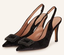 Slingpumps mit Schmucksteinen - SCHWARZ