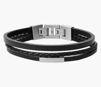 Armband - Multi-Strand Steel and Black Leather Bracelet -