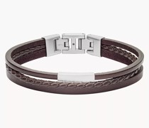 Armband - Multi-Strand Steel and Black Leather Bracelet -