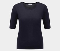 Klassisches Rundhalsshirt aus Baumwoll-Seidenmix Modern Fit Dunkelblau