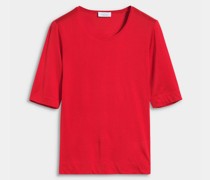 Klassisches Rundhalsshirt aus Baumwoll-Seidenmix Modern Fit Rot