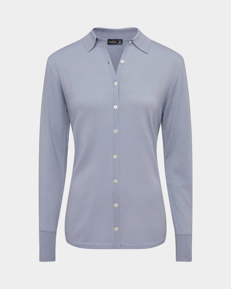 van Laack Damen Strick Bluse aus Merinowolle Hell