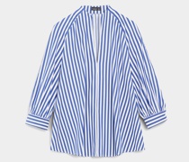 Langarm Damen Bluse Modern Fit aus Mischgewebe Blau/weiß gestreift