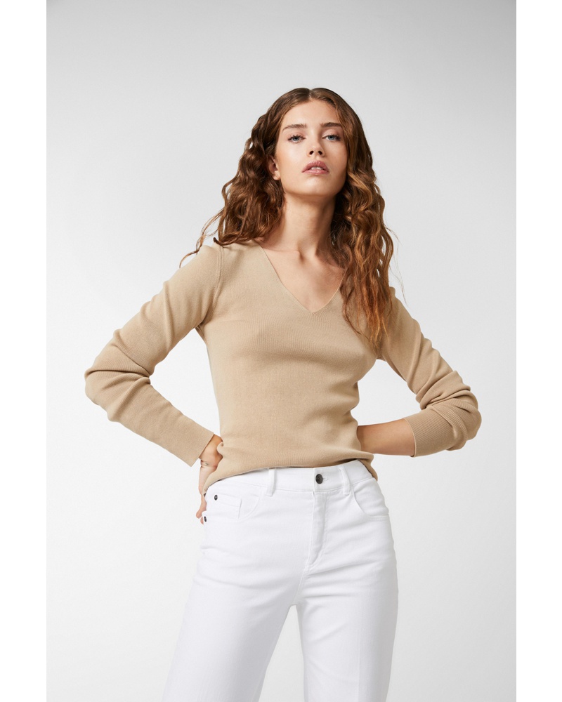 van Laack Damen Slim Fit Pullover mit V-Ausschnitt aus Baumwolle Beige van Laack Damen Slim Fit Pullover mit V-Ausschnitt aus Baumwolle Beige