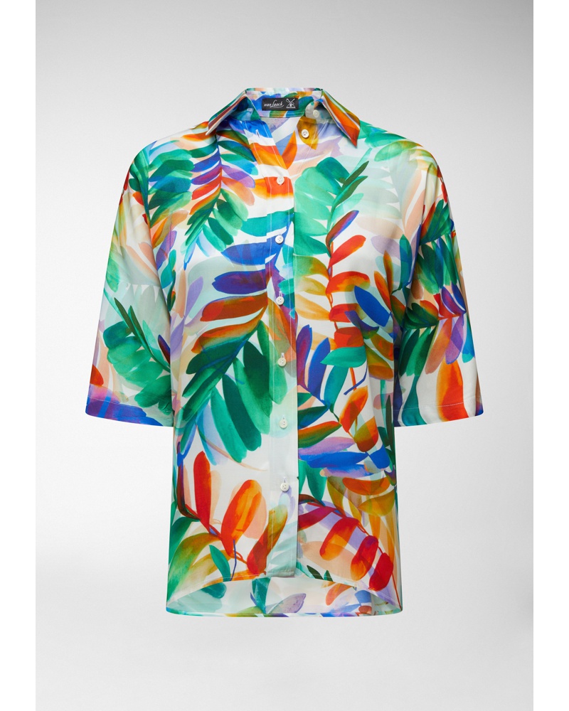 van Laack Damen Viskose Dolman-Bluse mit Wasserfarben-Blattdruck