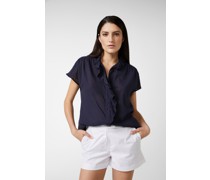 Baumwollbluse mit Rüschenausschnitt Blau