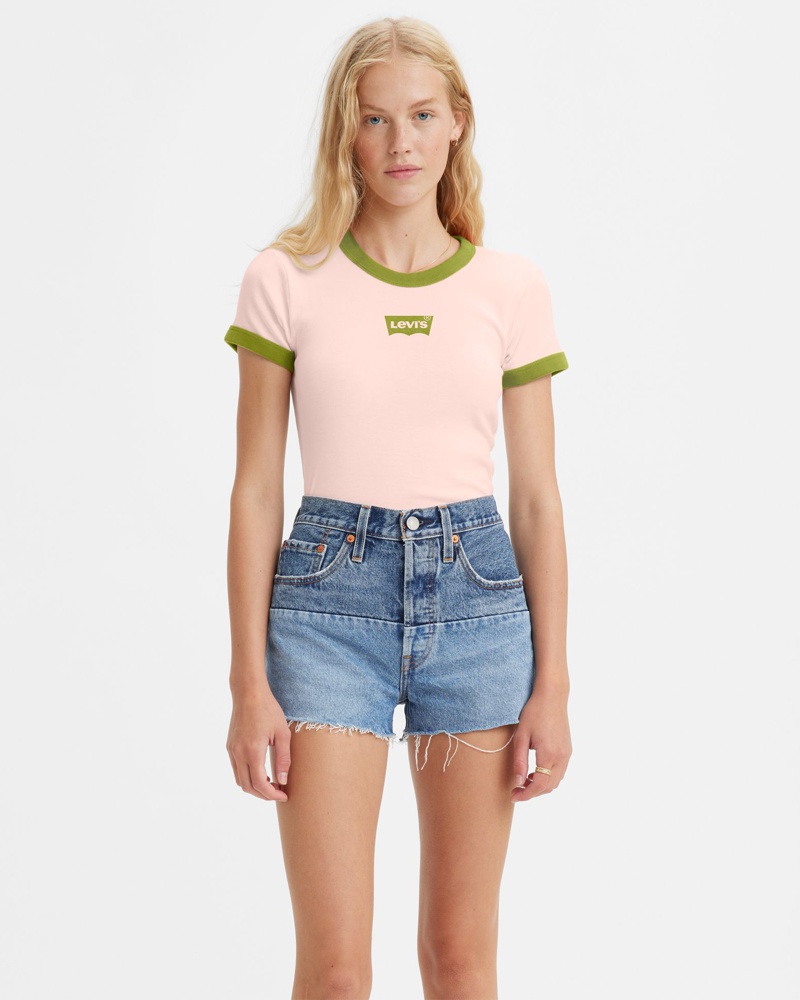 Levi's Damen Ringer Mini T Shirt mit Grafik Levi's Damen Ringer Mini T Shirt mit Grafik