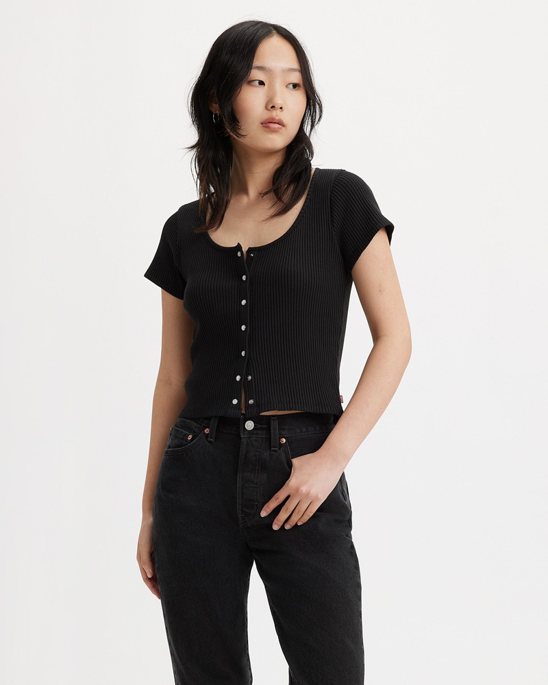 Levi's Damen Britt Kurzarm Top mit Schnappfront