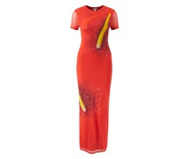 Maxikleid mit doppeltem Anthurium-Print
