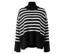 Gestreifter Woll-Cashmere-Pullover /Weiß