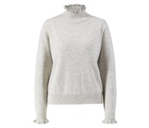 Woll-Cashmere-Pullover mit Rüschen Hellgrau