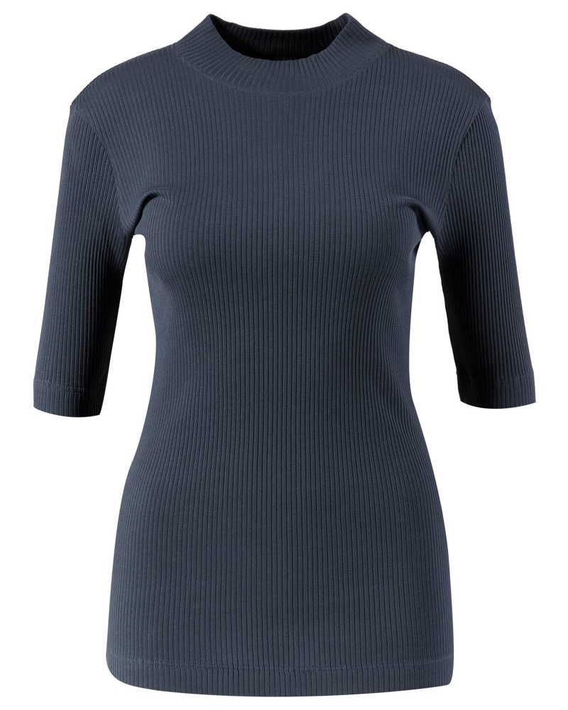 Brunello Cucinelli Damen T-Shirt mit Stehkragen Marineblau