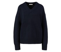 Woll-Cashmere-Pullover mit V-Ausschnitt Marineblau