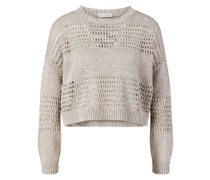 Pailletten-Rundhalspullover Taupe
