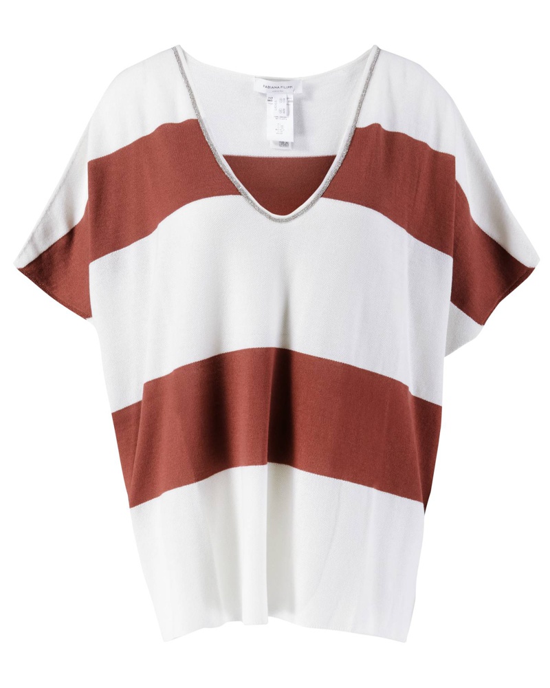 Fabiana Filippi Damen Merinowoll-Pullover Weiß/Bordeaux