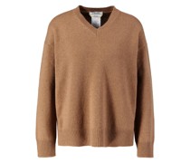 Cashmere-Pullover mit V-Ausschnitt Mittelbraun