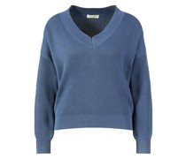 Baumwoll-Pullover mit V-Ausschnitt Mittelblau