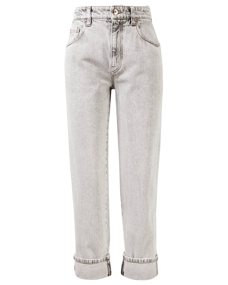 Brunello Cucinelli Baumwolle High-Rise Straight Jeans in Schwarz Damen Bekleidung Jeans Jeans mit gerader Passform 