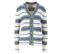 Gestreifte Leinen-Strickjacke Crème/Blau