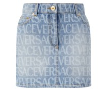 Jeansrock mit Logo-Print Hellblau