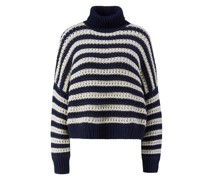 Gestreifter Woll-Cashmere-Seiden-Pullover Marineblau