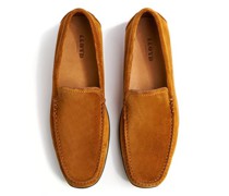 Slipper aus Veloursleder mit Profilsohle  Cognac