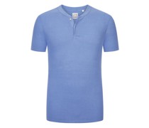 T-Shirt mit verdeckter Knopfleiste und Leinen-Anteil