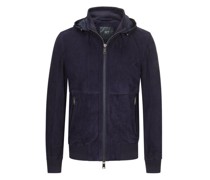 Perforierte Lederjacke mit Kapuze  Marine