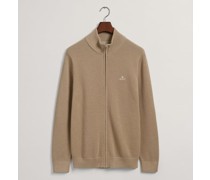 Strickjacke mit verdecktem Reißverschluss und Rippstrick-Kragen