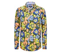 Tom Rusborg Leichtes Leinenhemd mit floralem Print und variablen Ärmelenden