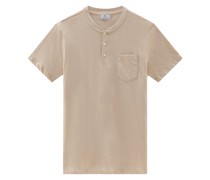 Woolrich Softes T-Shirt mit Leinenanteil und kurzer Knopfleiste