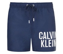 Badeshorts mit Label-Print und Dehnbund  Marine