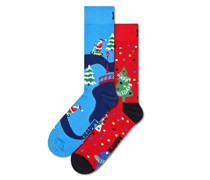 Happy Socks 2er Pack Socken mit Tannen- und Weihnachtsmann-Motiv