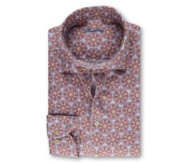 Leinenhemd mit Allover-Blüten-Motiv, Fitted Body