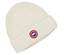 Canada Goose Mütze aus Wolle im Rippstrick mit Logo-Aufnäher