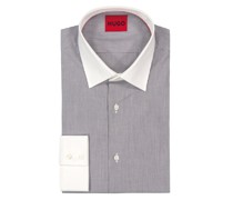 HUGO Hemd mit Fineliner-Muster und Kontrast-Kragen, Modern Fit