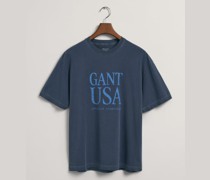 T-Shirt Washed-Optik mit Label-Print  Marine