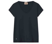 MOS MOSH T-Shirt TULLI mit V-Ausschnitt aus Baumwolle in Salute Navy /Blau