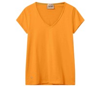MOS MOSH T-Shirt TULLI mit V-Ausschnitt aus Baumwolle in Blazing Orange /Orange