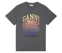 GANNI Shirt FLOWER RELAXED mit Print in Volcanic Ash bei/Grau